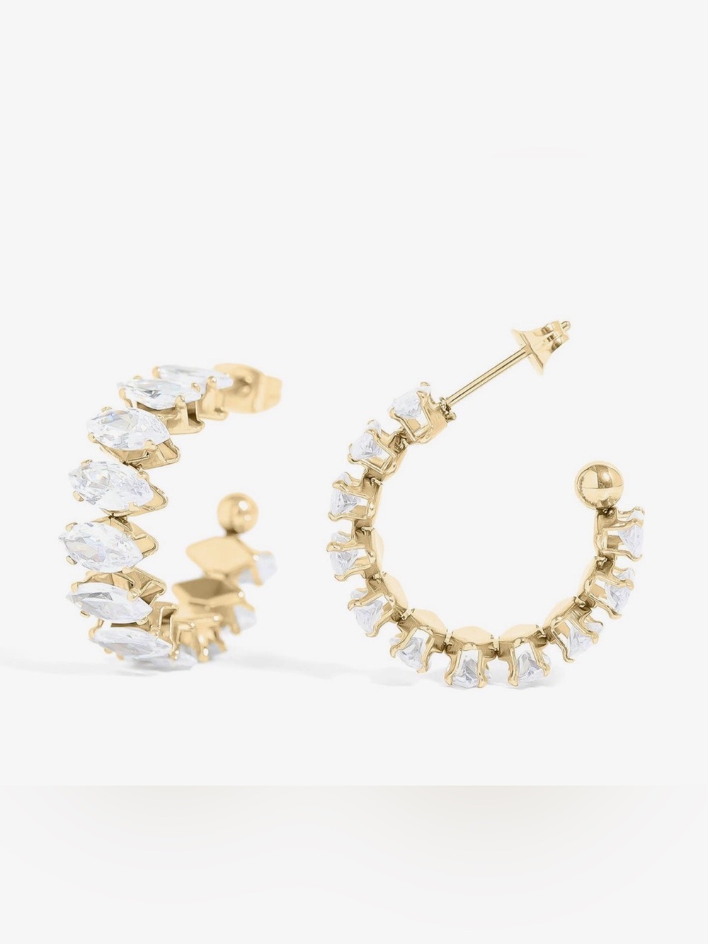 18K Gold Crystal Hoop Earrings — Elegant Women's Jewelry